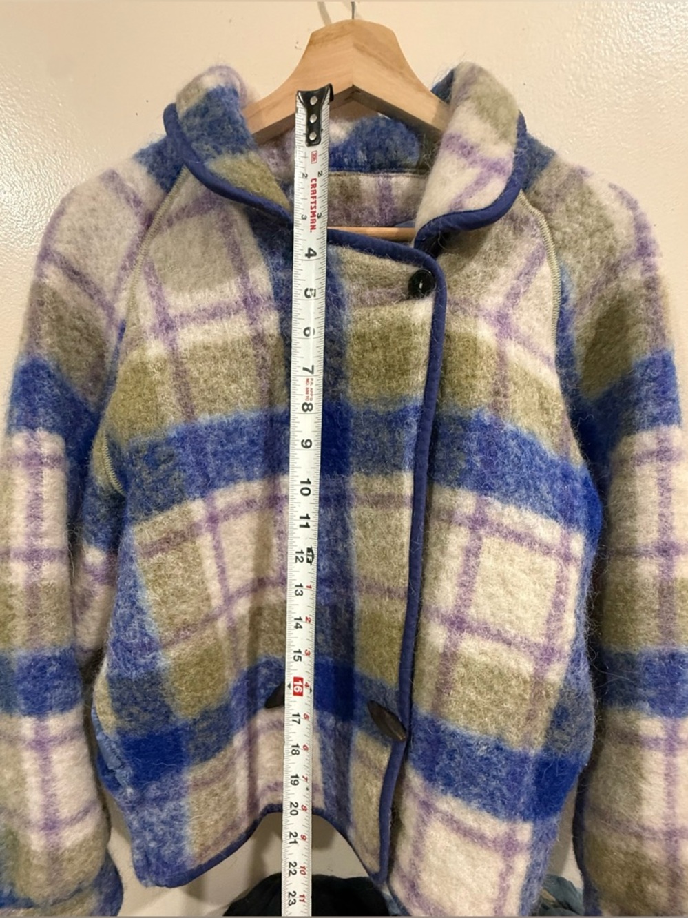 forte_forte Plaid Wool-Blend Pea Coat in Blue, Olive & Cream - Picture 11 of 11